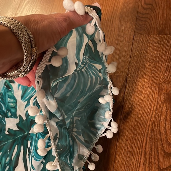 Tropical leaf / Pom Pom beach coverup ONE SIZE loose sleeves open front O/S - Picture 9 of 10